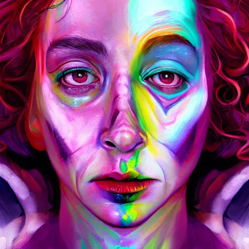 Image similar to hyperdetailed portrait of kristen schaal as delirium of the endless, colourful make up, the sandman, made by caravaggio stanley artgerm lau wlop rossdraws artstation cgsociety concept art cgsociety octane render