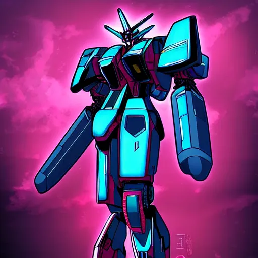 Prompt: digital art of a futuristic cyberpunk gundam robot, highly detailed armor, anime illustration, manga style, chromatic armor,