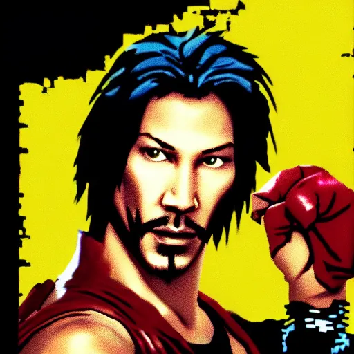 Image similar to portrait of keanu in double dragon video game splash screen