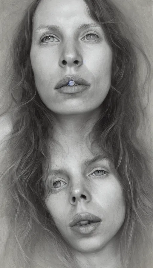 Image similar to cinematic portrait of young joni mitchell, intricate, elegant, by alyssa monks, highly detailed, symmetrical face, fine details, masterpiece, trending on artstation