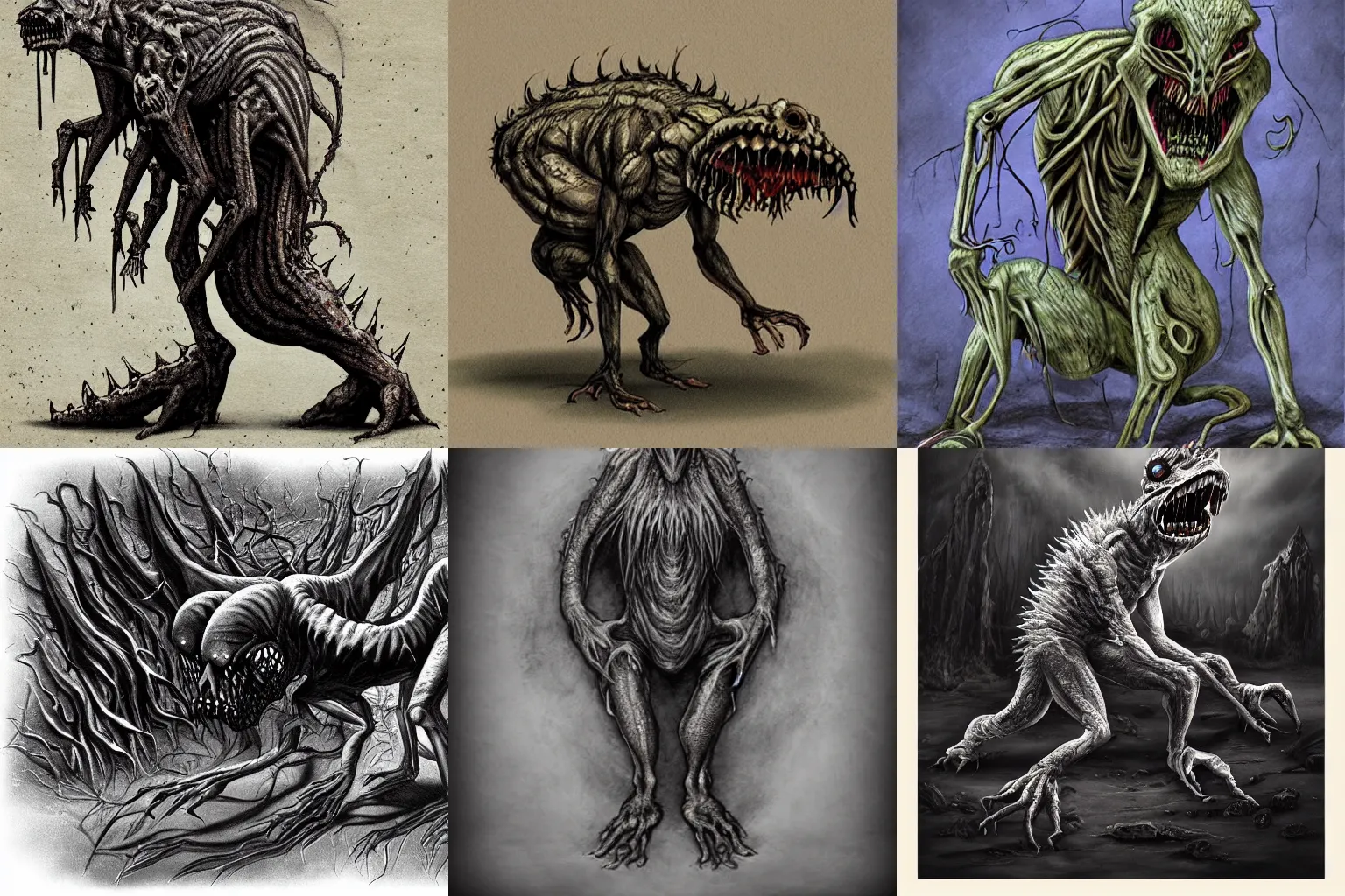 Prompt: naturalism art creepy monster fantasy concept 4 legged crawling