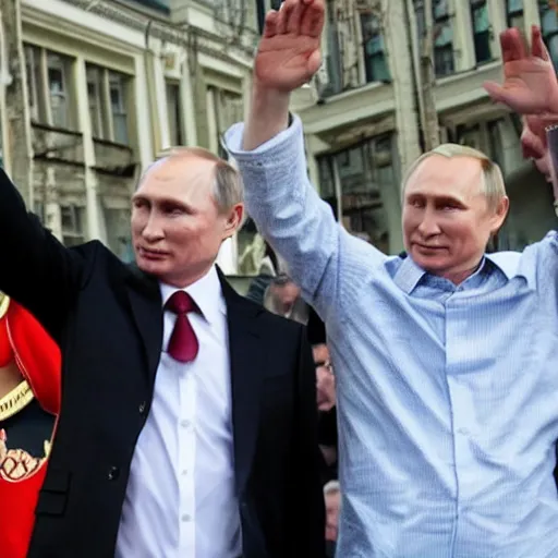 Image similar to lukaszenka and putin on a love parade