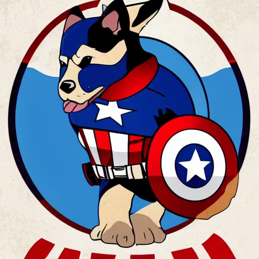 Prompt: captain america corgi, vector art, behance