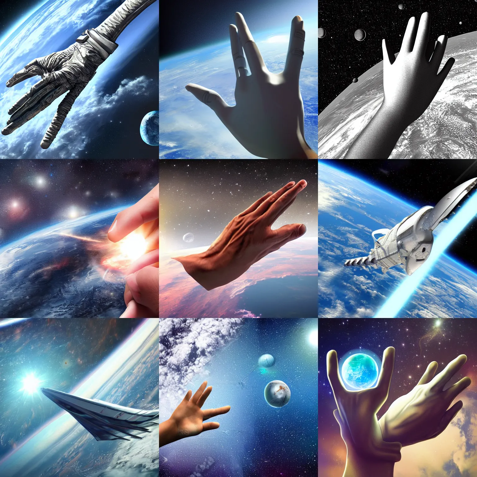 Prompt: left hand in space, sci-fir, realistic, futuristic