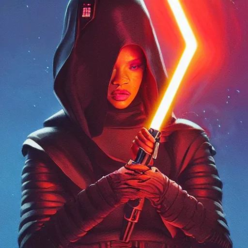 Prompt: star wars sith lord empire Rihanna profile picture by Greg Rutkowski, intricate details, futuristic, volumetric lights, streetwear, studio ghibli, Organic Painting , Matte Painting, geometric shapes, hard edges, trending on the artstation, fantasy LUT, realistic by Sachin Teng + Martin Grip + Moebius + Patrick Gleason, smooth, sharp focus, illustration, art by John Collier and Albert Aublet and Krenz Cushart and Artem Demura and Alphonse Mucha, techwear, Industrial Scifi, detailed illustration, character portrait,