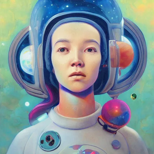 Image similar to oil painting of a girl lost in space, james jean, rutkowski tones