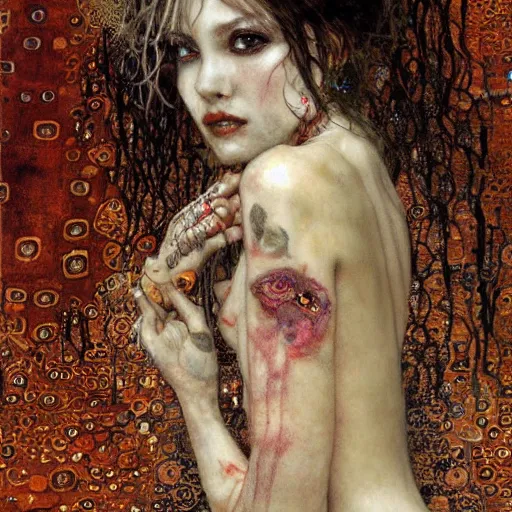 Image similar to depraved goddess, intricate detail, klimt, royo, royo, whealan,