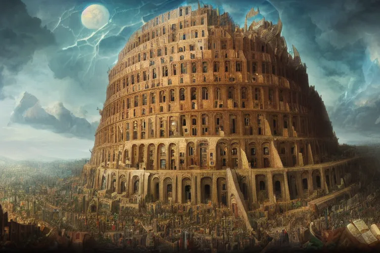 Prompt: the library of babel, digital painting, mixed media, trending on artstation and deviantart, epic composition, magnum opus, highly detailed, 8 k