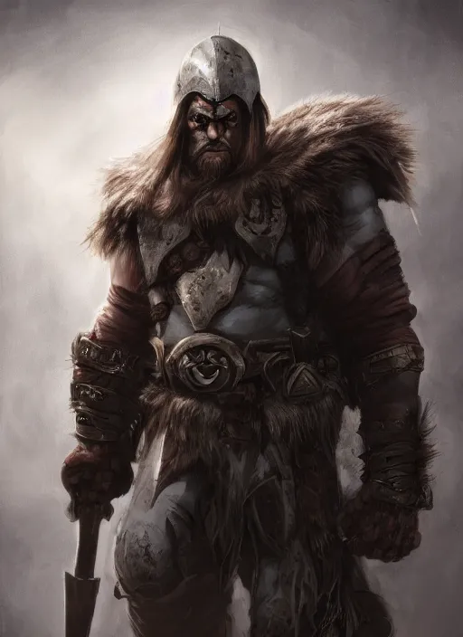 Image similar to A fantasy comic book style portrait painting of a gray dwarf with white eyes as a warrior in a atmospheric dark fortress, unreal 5, DAZ, hyperrealistic, octane render, RPG portrait, ambient light, dynamic lighting