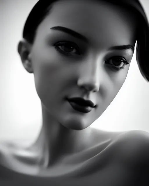Image similar to black and white dreamy young beautiful female artificial intelligence, cinematic, rim light, photo - realistic, elegant, high detail, 8 k, masterpiece, photo taken in 1 9 3 0