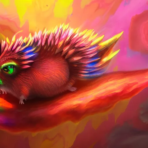 Prompt: an oilpainting of a psychedelic hamster dragon hybrid, hd, artstation, digital art, 4k, 8k