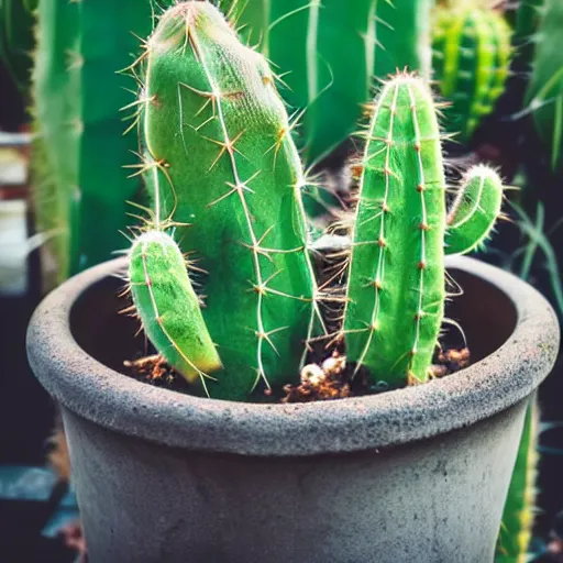 Prompt: a close up of a cactus in a pot, a stock photo by boetius adamsz bolswert, featured on pexels, auto - destructive art, depth of field, trypophobia, made of vines