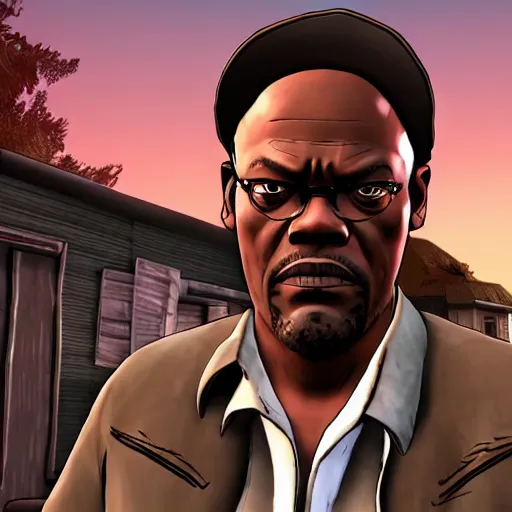 Image similar to samuel l. jackson walking dead telltale, jules, telltale games style, symmetric!!, 4 k full hd,