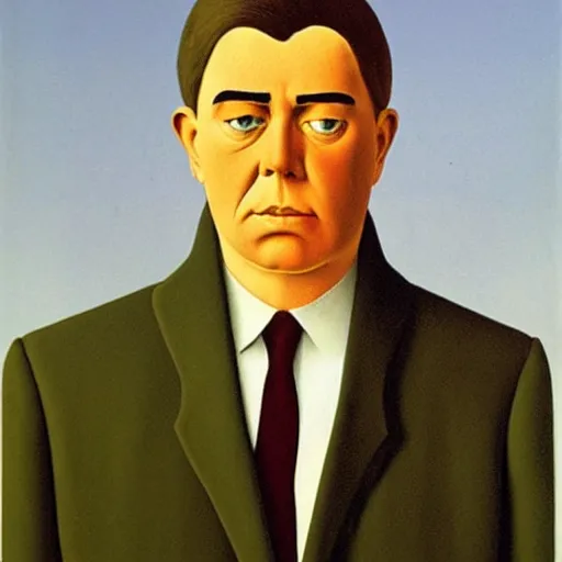 Image similar to a portrait of a character, by rene magritte