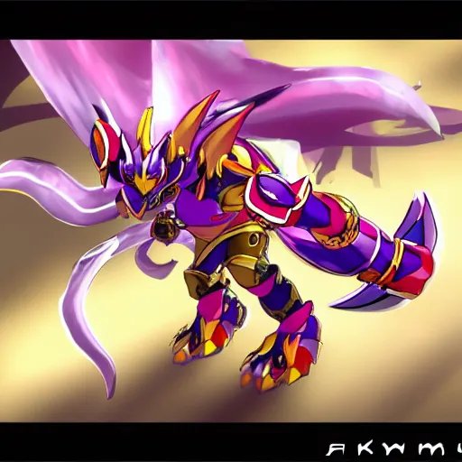 Image similar to Sakuyamon from Digimon, key art, artstation, dynamic lighting