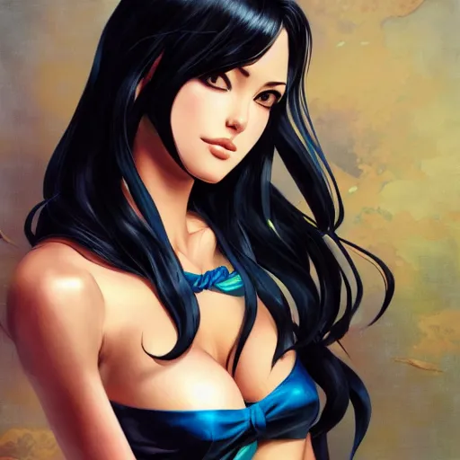 Image similar to a portrait nico robin by eiichiro oda, huang guangjian and gil elvgren and sachin teng, 4 k resolution, artstation, high detail, female body