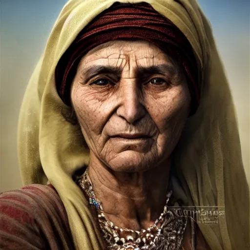 Prompt: hyperrealistic mixed media high resolution image of a beautiful Kurdish grandmother, stunning 3d render inspired art by István Sándorfi and Greg Rutkowski and Unreal Engine, perfect symmetry, dim volumetric lighting, 8k octane beautifully detailed render, post-processing, extremely hyper-detailed, intricate, epic composition, highly detailed attributes, highly detailed atmosphere, full body shot, cinematic lighting, masterpiece, trending on artstation, very very detailed, masterpiece, stunning, flawless structure, lifelike texture, perfection,