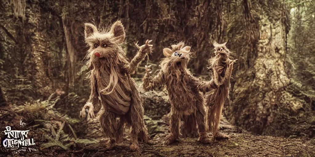 Image similar to A scene from a film in the style of The Dark Crystal, Jim Henson Puppets, realistic, furry creatures, castle, forest, fantasy, cinematic style, 35mm, film post process