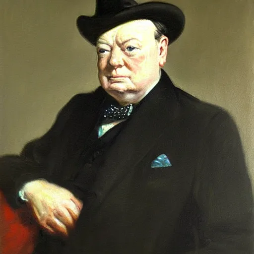 Prompt: winston churchill, oil painting, portrait by rembrandt