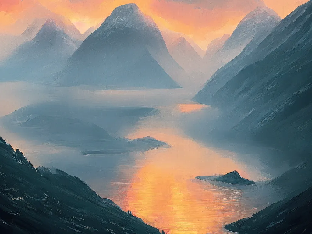 Image similar to the fjords of norway by alena aenami, petros afshar speedart