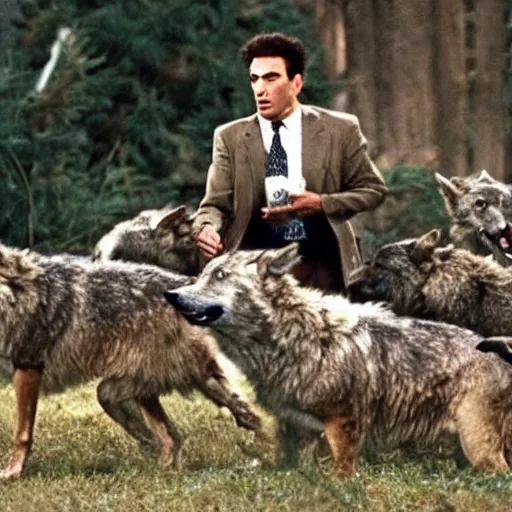 Prompt: That episode of Seinfield where Kramer ends up having to fend off a pack of wolves.