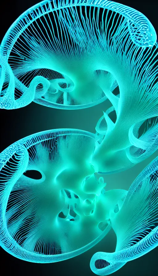 Image similar to 8 k uhd houdini recursive dna fractal structure, background bioluminescent swirling smoke wisps, natural palette, volumetric lighting, 1 8 mm lens