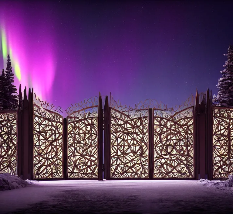 Prompt: a very detailed concept art of intricate and light gates to aurora borealis, trending on artstation, symmetry, digital art, 4 k, hyper realistic, octane render, sharp focus