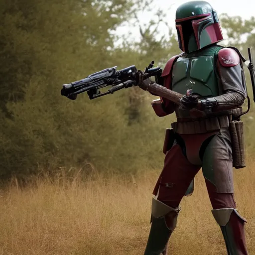 Prompt: Film still of Boba Fett, from The Walking Dead (2010 TV Show)