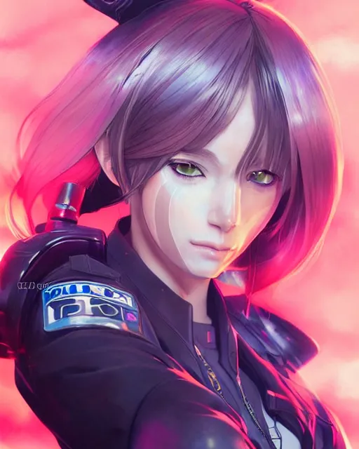 Image similar to anime key visual of a cat girl police officer, neon, cyberpunk, futuristic, stunning, highly detailed, digital painting, artstation, smooth, soft focus, illustration, art by artgerm and greg rutkowski and alphonse mucha