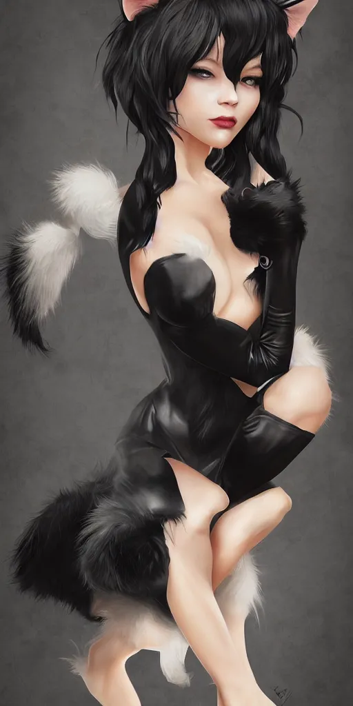 Prompt: beautiful aesthetic full body digital illustration of young woman in furry black cat-girl cosplay, by wlop and Julia Razumova, realistic, photorealistic, hyperrealistic, unreal engine, octane, deviantArt, trending on artstation, artstation HQ