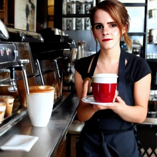 Image similar to emma watson working as a barista in a café