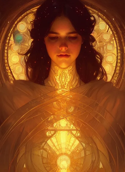 Image similar to water, glowing lights!! intricate elegant, highly detailed, digital painting, artstation, concept art, smooth, sharp focus, illustration, art by artgerm and greg rutkowski and alphonse mucha