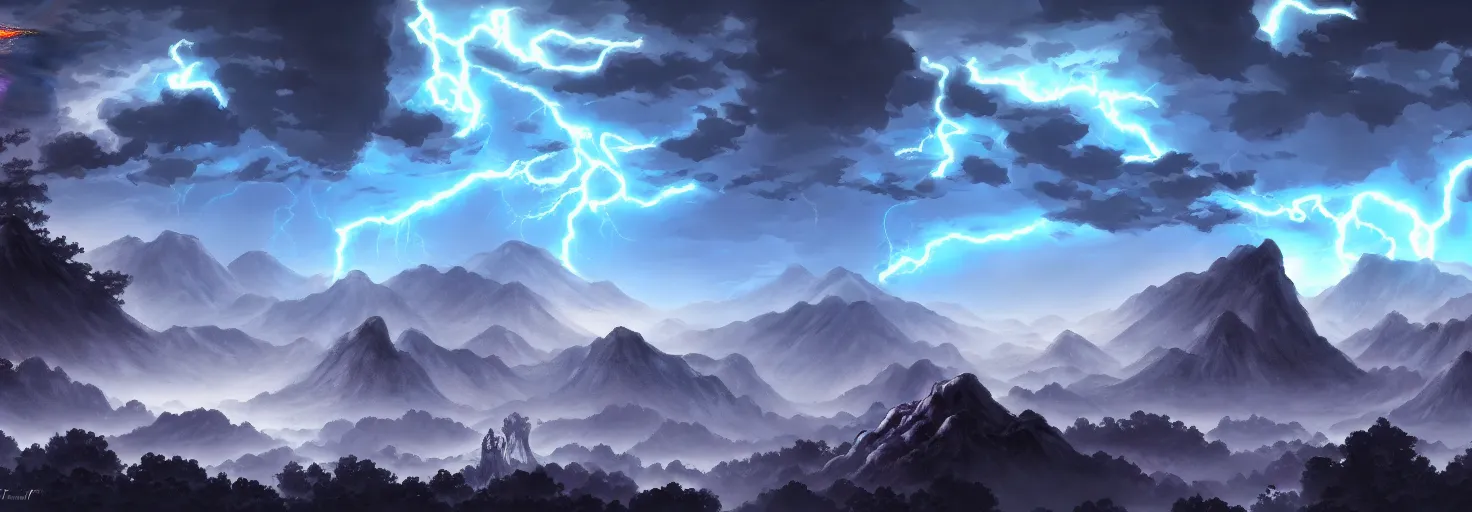 Image similar to mortal kombat location for duel atte painting, thunder, firestorm, gray color scheme, v - ray, houdini, blue, purple omnious sky, by hokusai, google, artstation