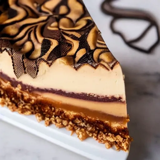 Prompt: close view of a delicious sweet and perfect snake cheesecake piece, snake pieces on top, snake slices on top, snake head, award winning, 4 k, beautiful