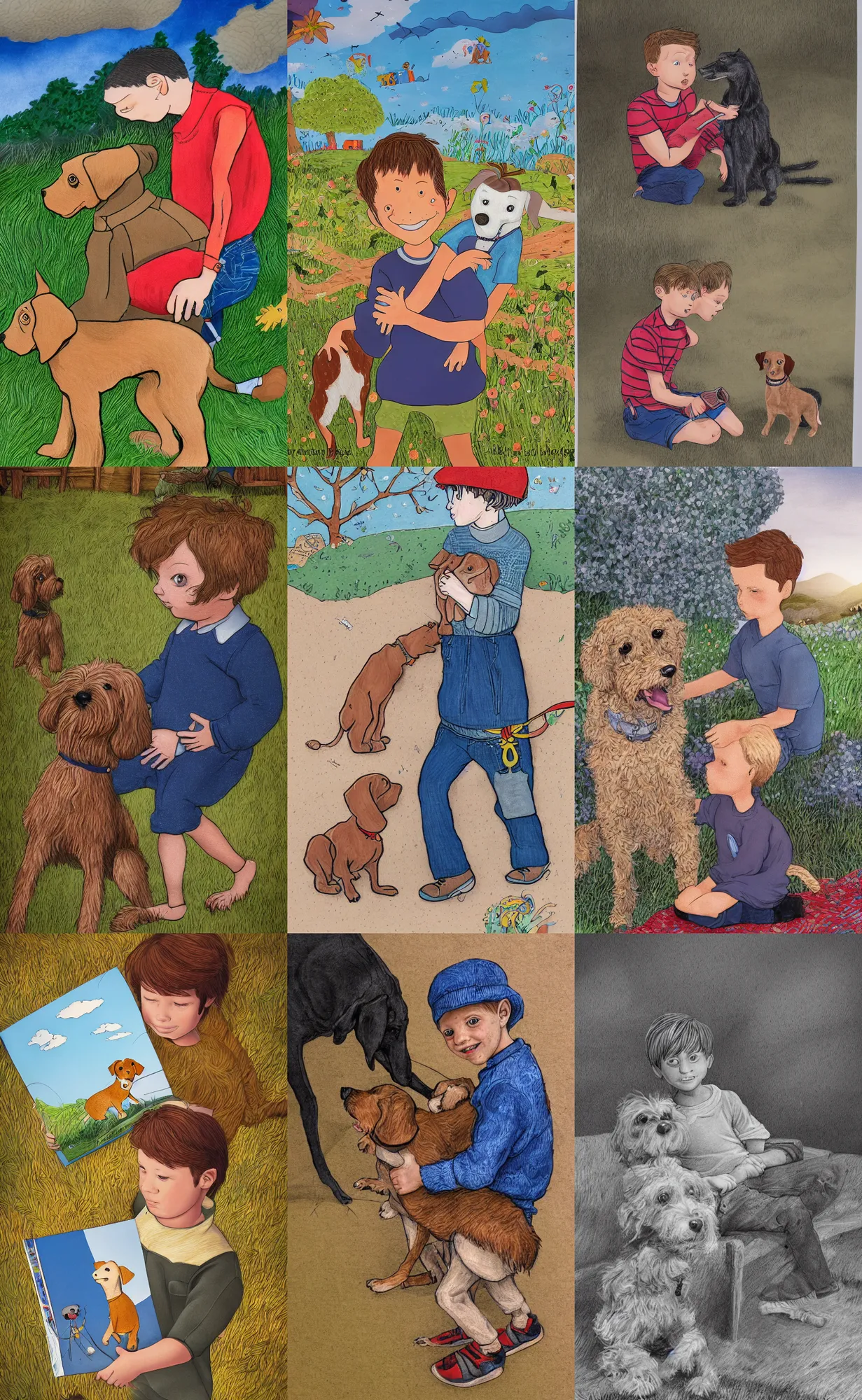 Prompt: children book illustration, boy with dog. highly detailed 8 k. intricate. nikon d 8 5 0 5 5 mm. award winning photography