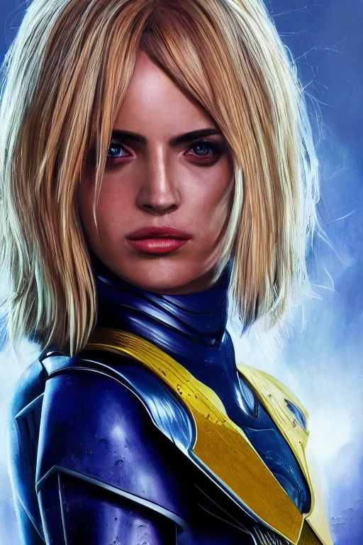 Image similar to a striking painting of Ana de Armas as 2000AD Judge Anderson, strong lighting, ultra realism, highly detailed, trending on artstation, 4K, HD, oil on canvas
