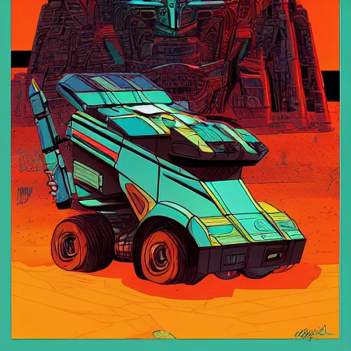 Prompt: optimus prime standing in the desert by kilian eng