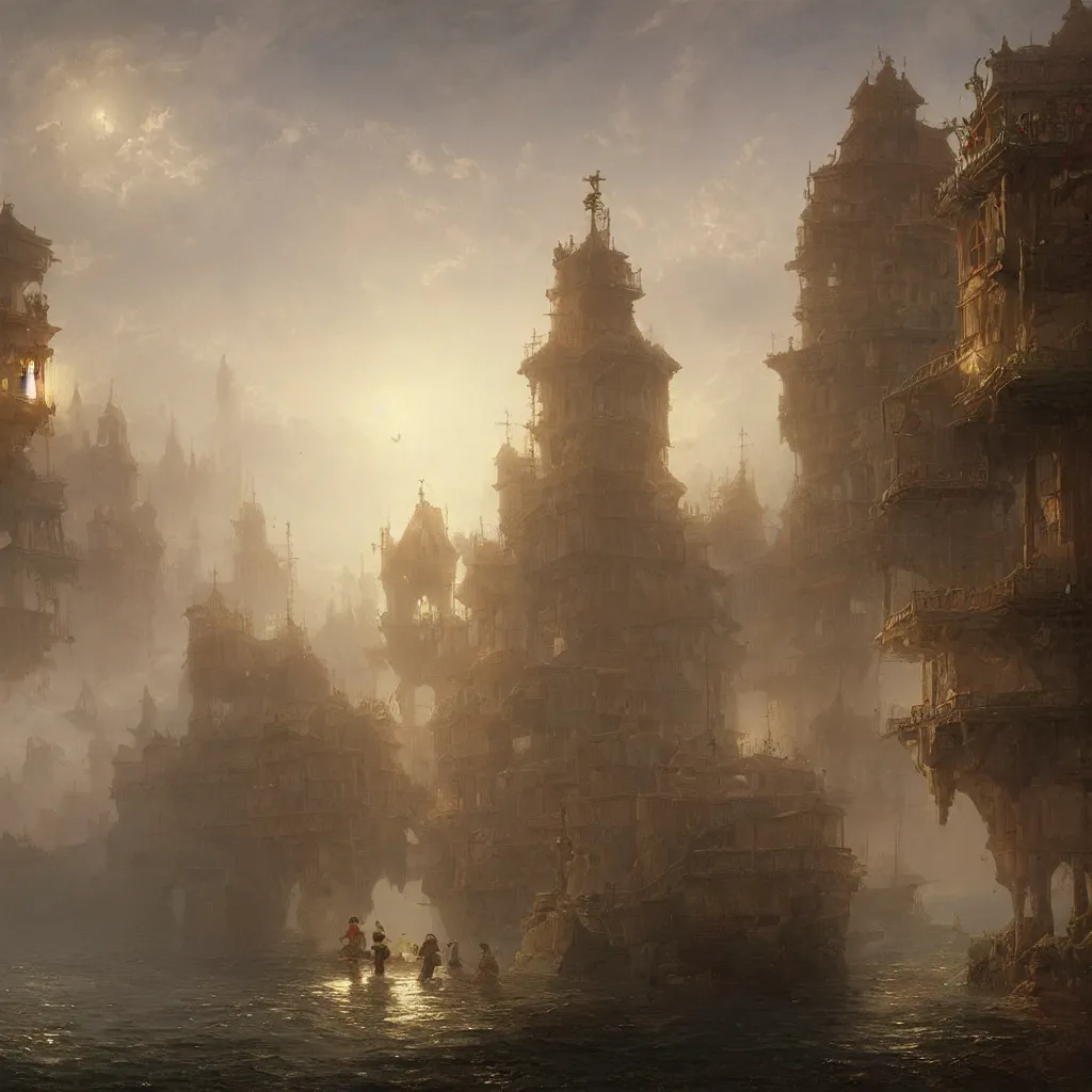 Image similar to platform game level design by ivan aivazovski, andreas achenbac