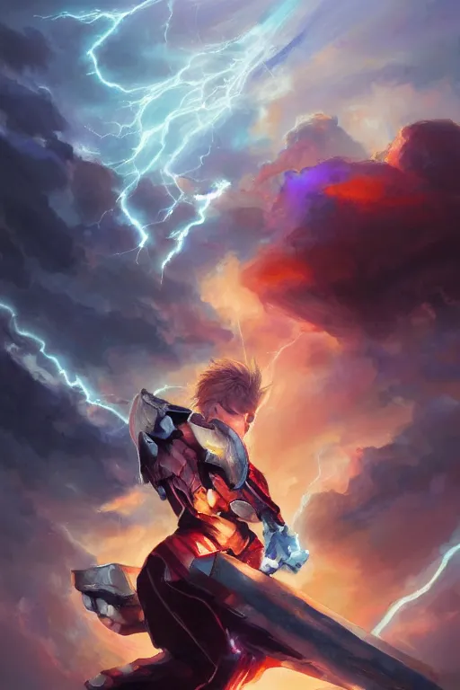 Prompt: stormbreaker consumed in the power of lightning, by ross tran, oil on canvas