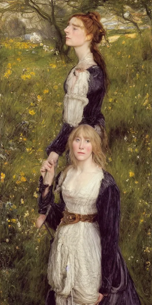 Image similar to a true-to-life portrait of Saoirse Ronan painted by John Everett Millais, real-life accurate, photoshoot