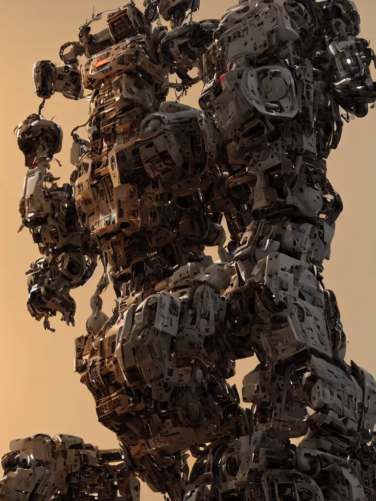 Prompt: a portrait of a massive humanoid robot made from electronic musical instruments has large audio speakers for a face and plays incredibly loud music, powerful, cinematic, beautifully lit, by craig mullins, by galan pang, 3 d, trending on artstation, octane render, 8 k