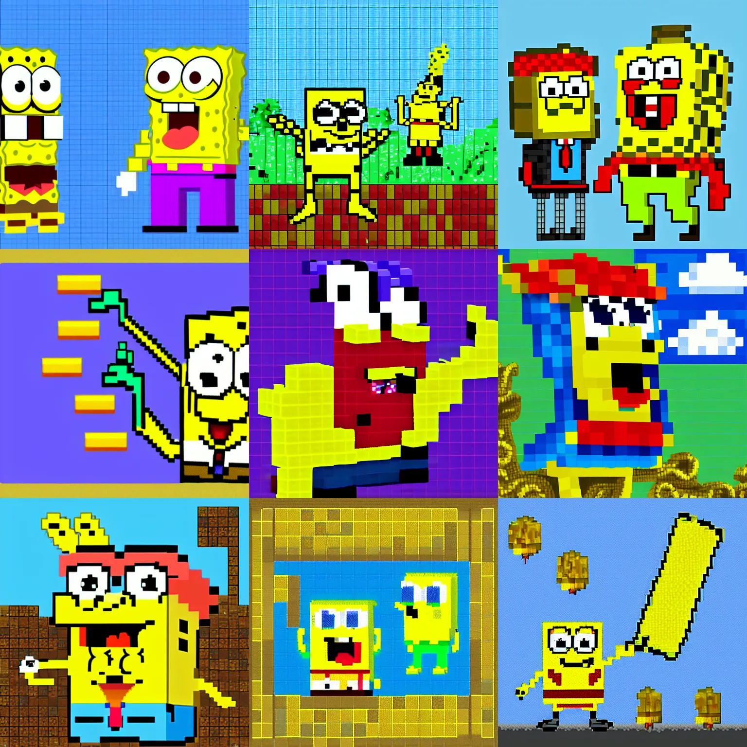 Prompt: spongebob, pixel art, game maker