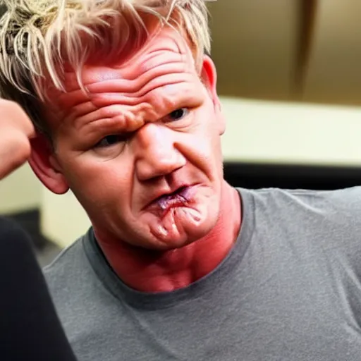 Prompt: gordon ramsay dissatisfied after taking a bite of a mcdonalds burger