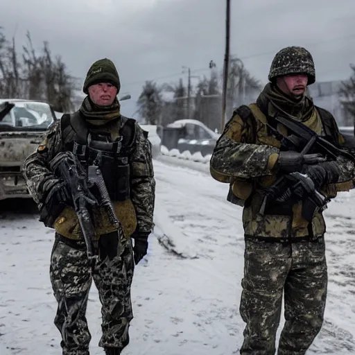 Image similar to Special Forces in grey uniform fighting in Ukraine 2022, photo by Adam Ferguson, Pulitzer Winning, cinematic composition, breathtaking, modern, 2022