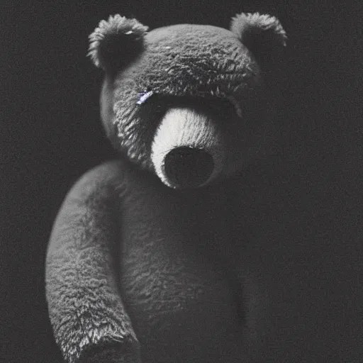 Prompt: a ( ( chiaroscuro lighting portrait ) ) of kanye west dressed as teddy bear mascot, black background, portrait by julia margaret cameron, shallow depth of field, 8 0 mm, f 1. 8