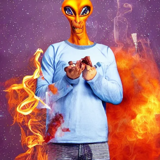 Image similar to alien caught smoking dope in rented house