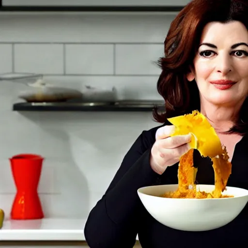 Image similar to Nigella Lawson, with a sharingan, cooking curry