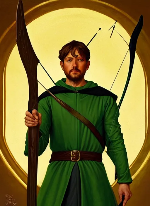 Anime depiction of robin hood with saxon armor and long bow