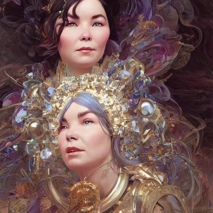 Image similar to goddess bjork, intricate, highly detailed, digital painting, trending on artstation, concept art, smooth, sharp focus, illustration, unreal engine 5, 8 k, art by artgerm and greg rutkowski and alphonse mucha