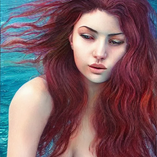 Image similar to girl with ocean wave hair, in the style of aykutmaykut, by aykut aydogdu, hyperrealism oil painting